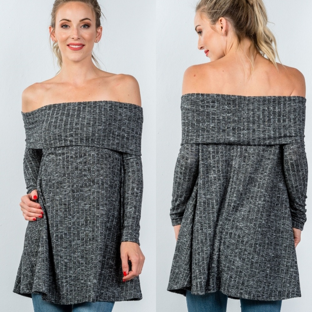 🖤Heathered Gray Off The Shoulder Tunic Sweater